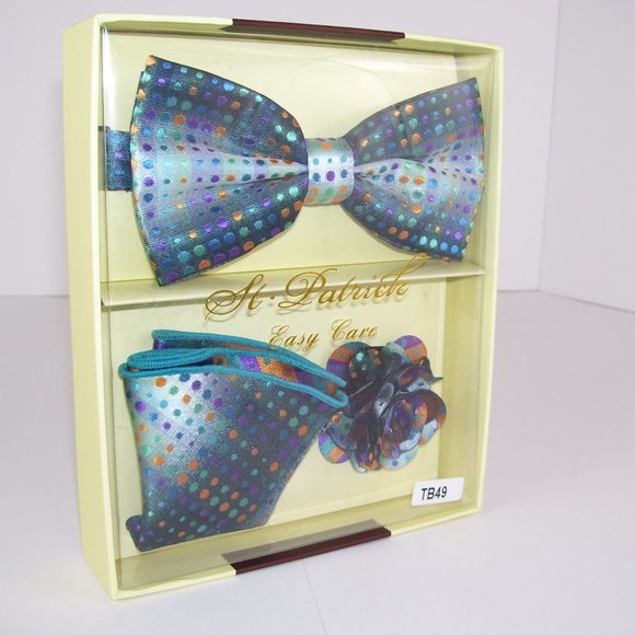 St. Patrick Blue Polka dot Bow Tie Hank Flower Set - Picture 8 of 8